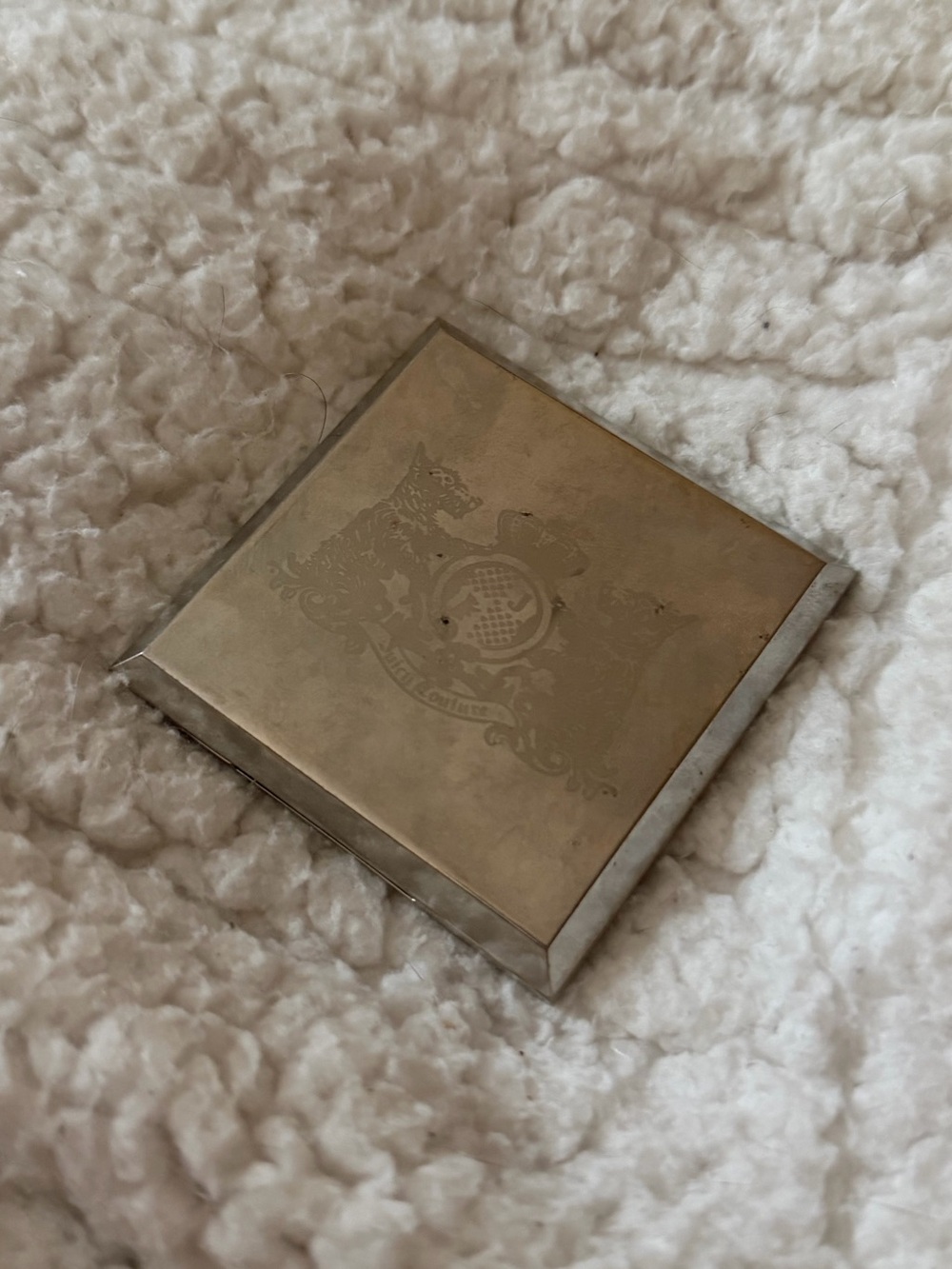 Juicy Couture Vintage Square Silver Compact Mirror with Terrier Crest